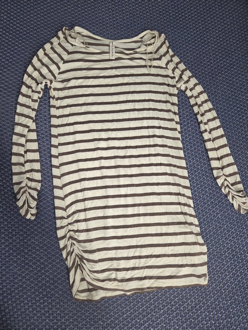 Tunic Striped Long-Sleeve Scoop Neck Top - Cream & Brown #0231